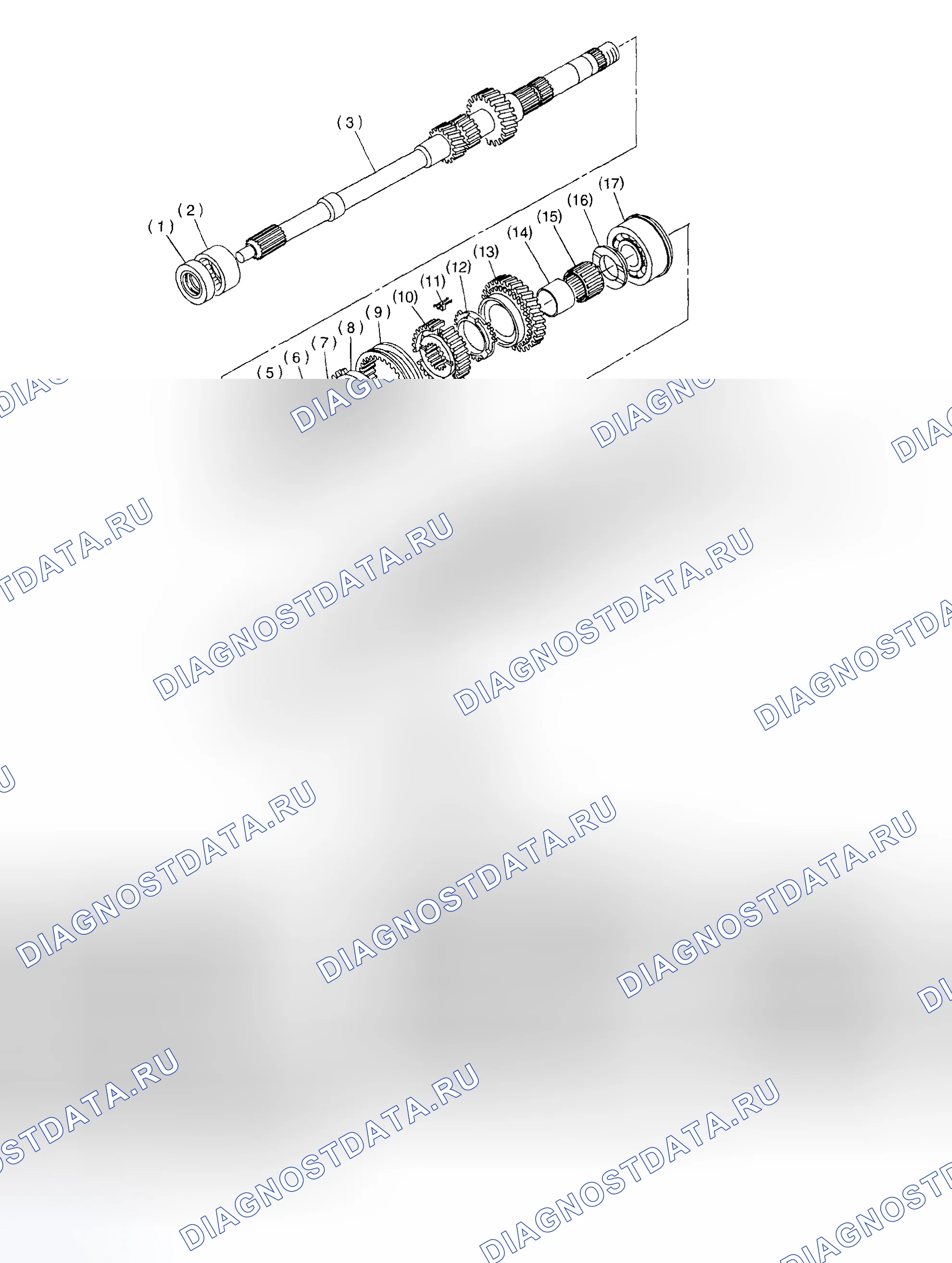 Рис. 128: Обзор сборки главного вала. Subaru Outback BH